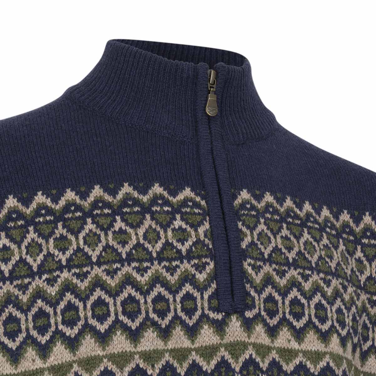 Hoggs of Fife Colonsay Fair Isle Quarter Zip Pullover - Neck Detail