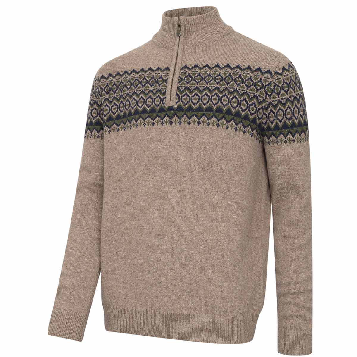 Hoggs of Fife Colonsay Fair Isle Quarter Zip Pullover - Oatmeal