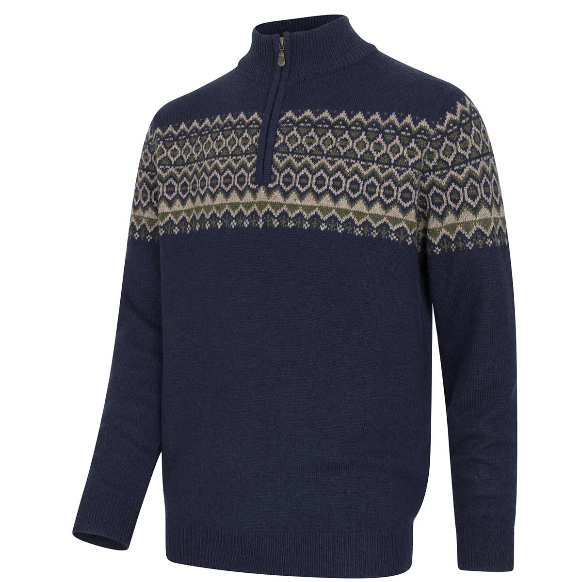 Hoggs of Fife Colonsay Fair Isle Quarter Zip Pullover - Navy