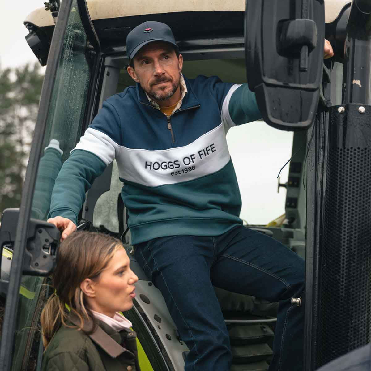 Hoggs of Fife Dumfries 1888 Quarter Zip Sweatshirt - Nordic Blue/Meditteranea - Model