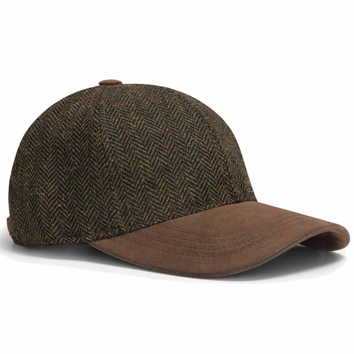 Hoggs of Fife Herringbone Tweed Baseball Cap - Green