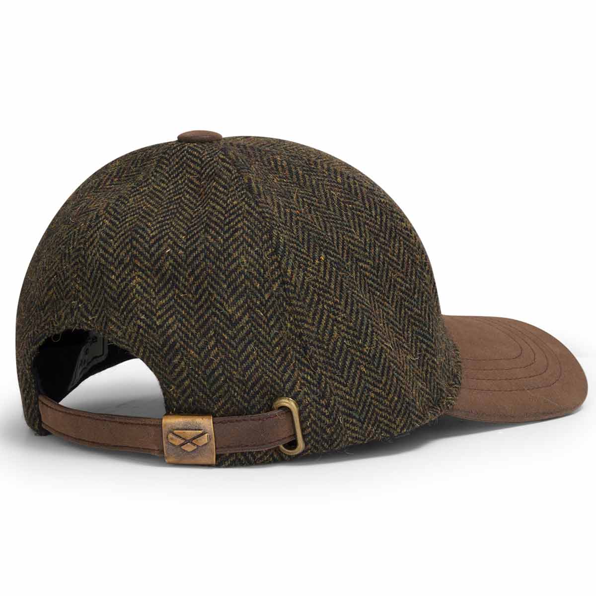 Hoggs of Fife Herringbone Tweed Baseball Cap - Green - Rear