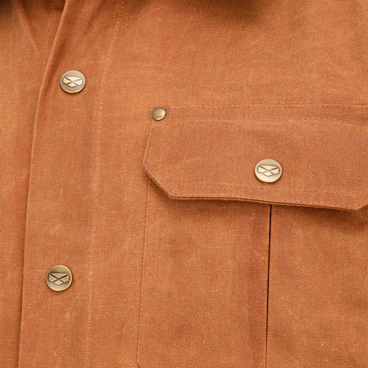 Hoggs of Fife Huntly Waxed Canvas Utility Overshirt - Caramel - Detail