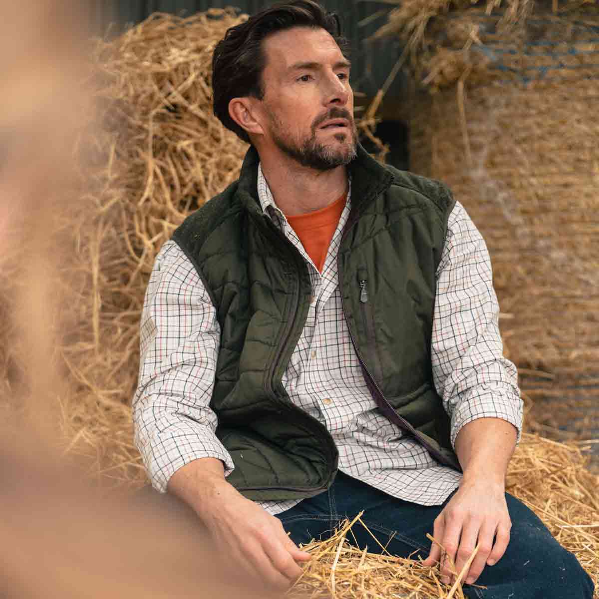 Hoggs of Fife Inverness Cotton Tattersall Shirt - Navy/Rust - Model