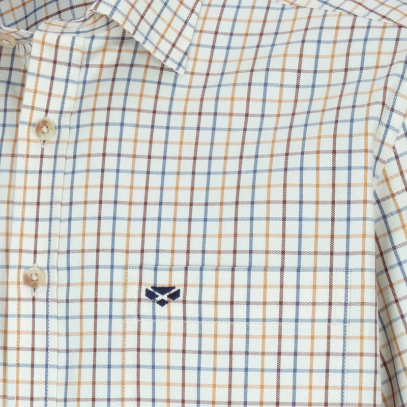 Hoggs of Fife Kessock Short Sleeve Tattersall Shirt - Brown Blue Detail