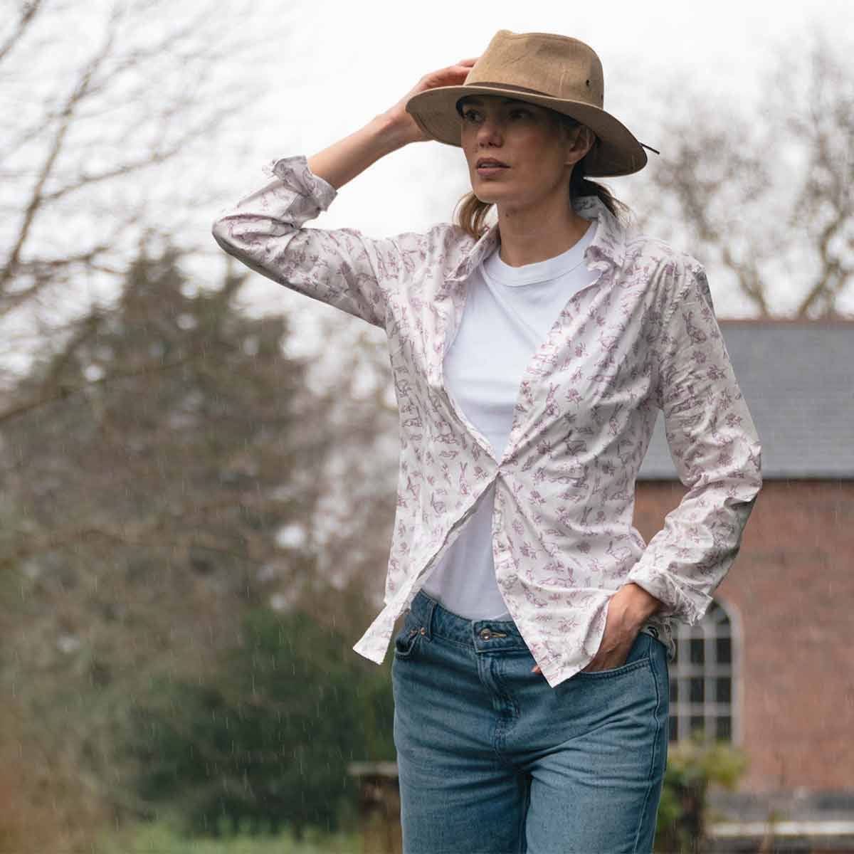 Hoggs of Fife Ladies Hare Print Shirt - Model