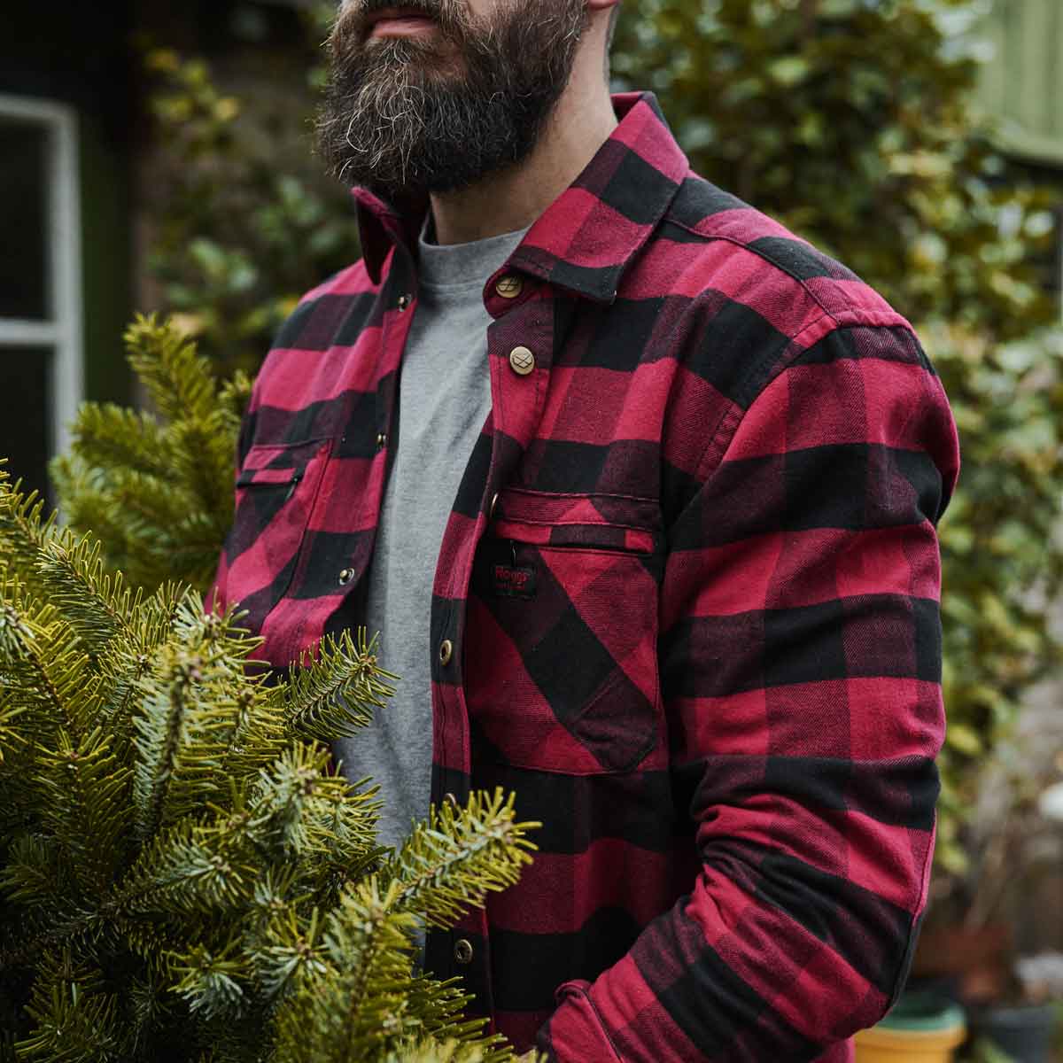 Hoggs of Fife Red Check Flannel Shirt - Close up