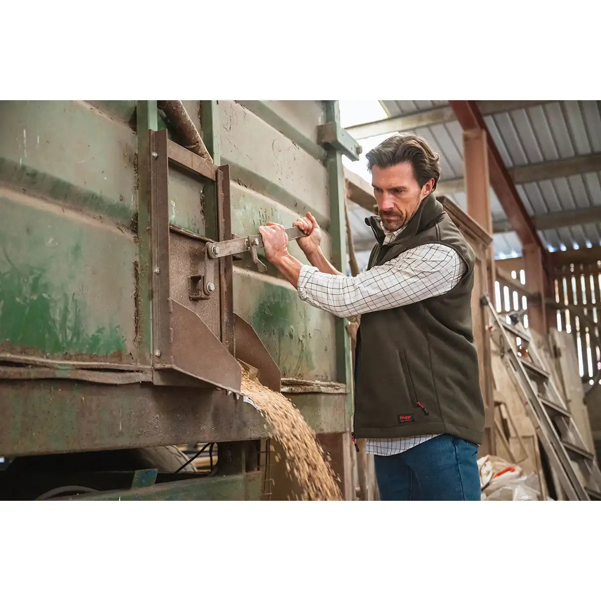 Hoggs of Fife Balmoral Luxury Tattersall Shirt - Worn by Model and Paired with Hoggs of Fife Green King II Gilet
