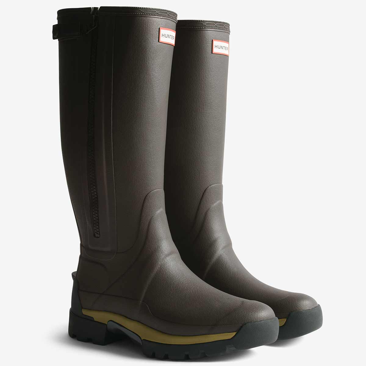 Hunter Men's Balmoral Tall Zip Up Neo Lined Tech Wellington Boots - Chocolate