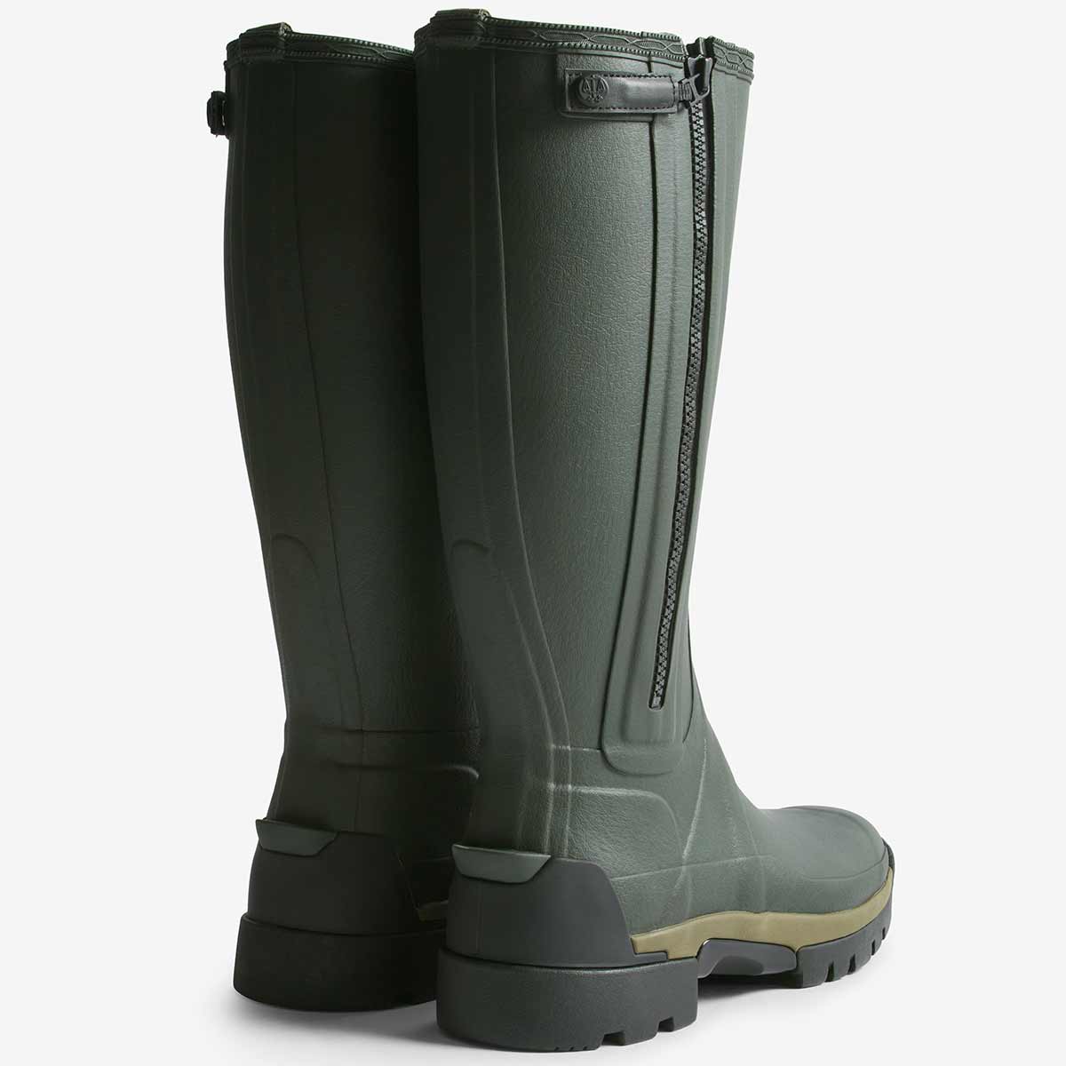 Hunter Men's Balmoral Tall Zip Up Neo Lined Tech Wellington Boots - Olive Rear