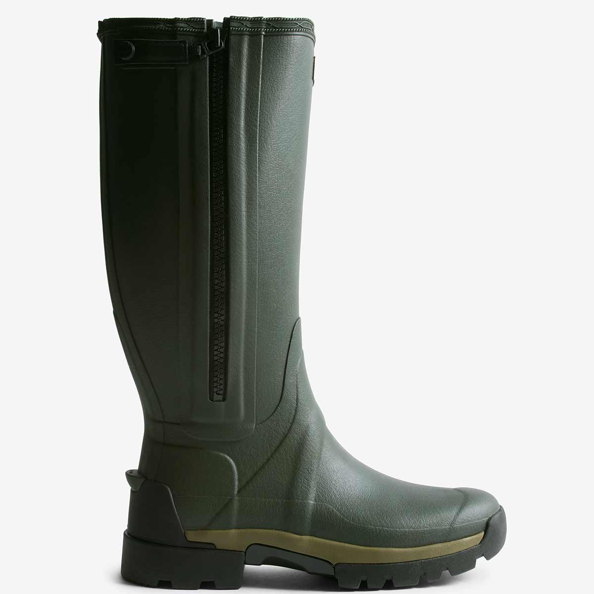 Hunter Men's Balmoral Tall Zip Up Neo Lined Tech Wellington Boots - Olive - Side View
