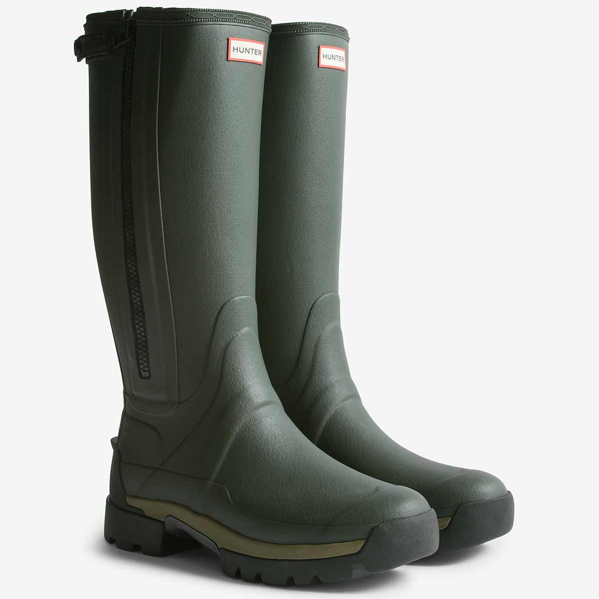 Hunter Men's Balmoral Tall Zip Up Neo Lined Tech Wellington Boots - Olive
