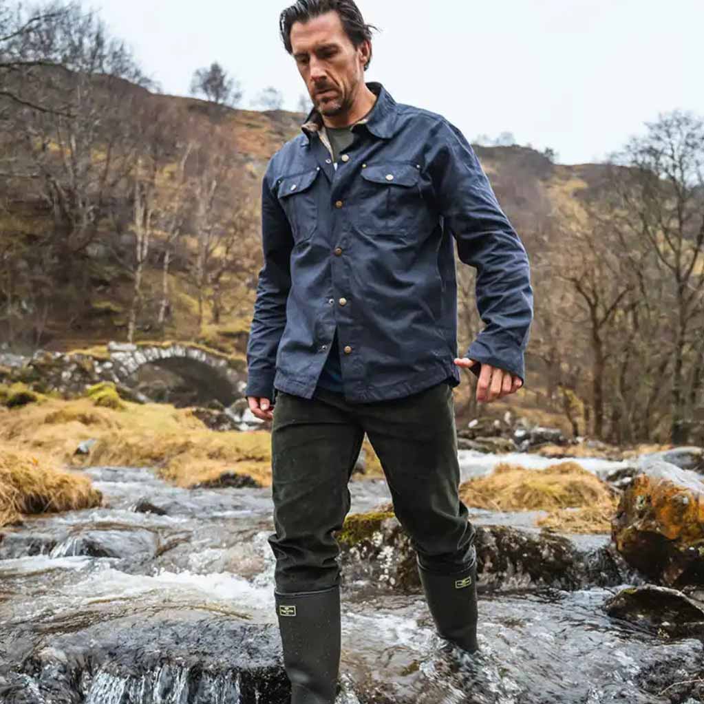 Hoggs of Fife Huntly Waxed Canvas Utility Overshirt - Midnight Navy - Model