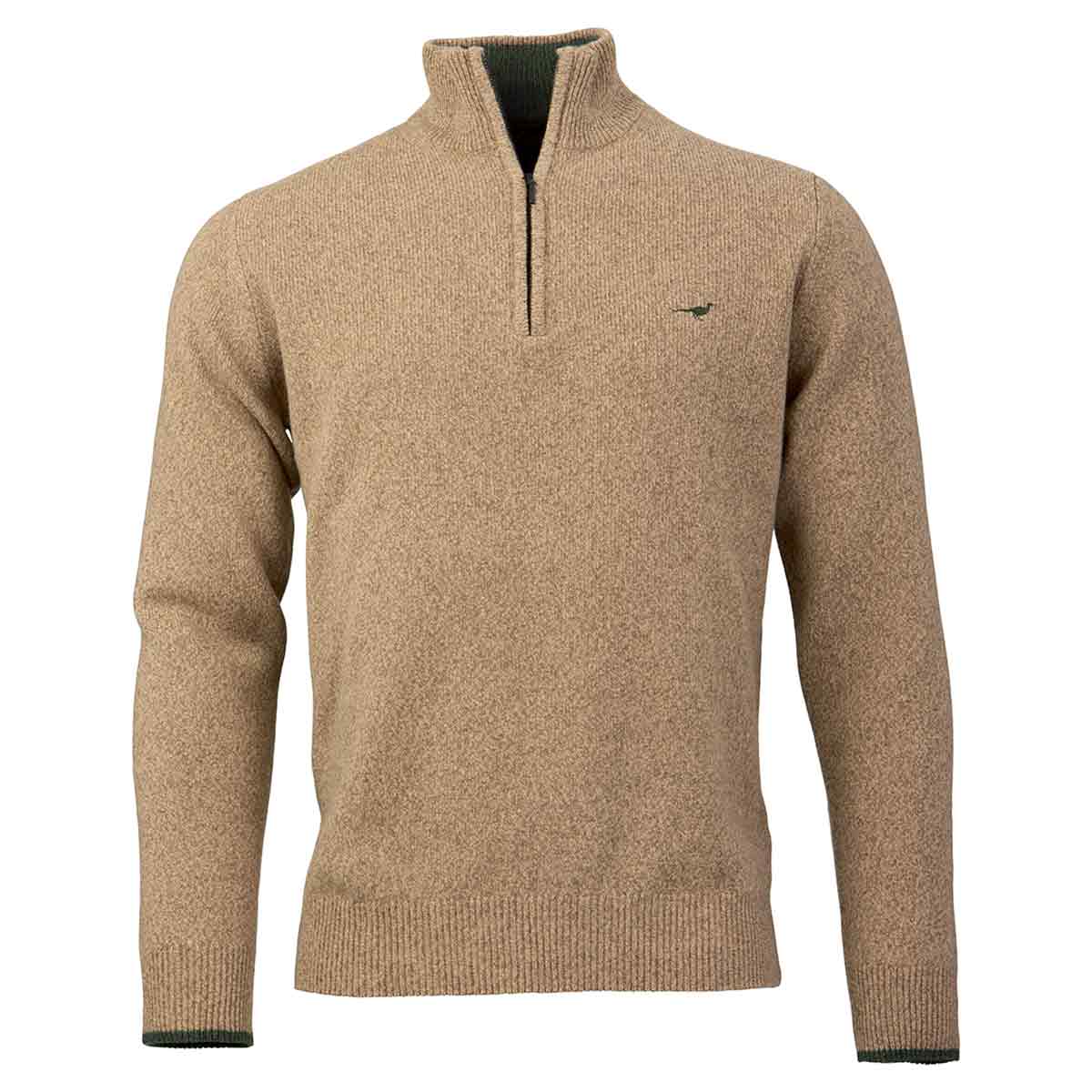 Laksen Brompton Lambswool Zip Neck Pullover - Camel