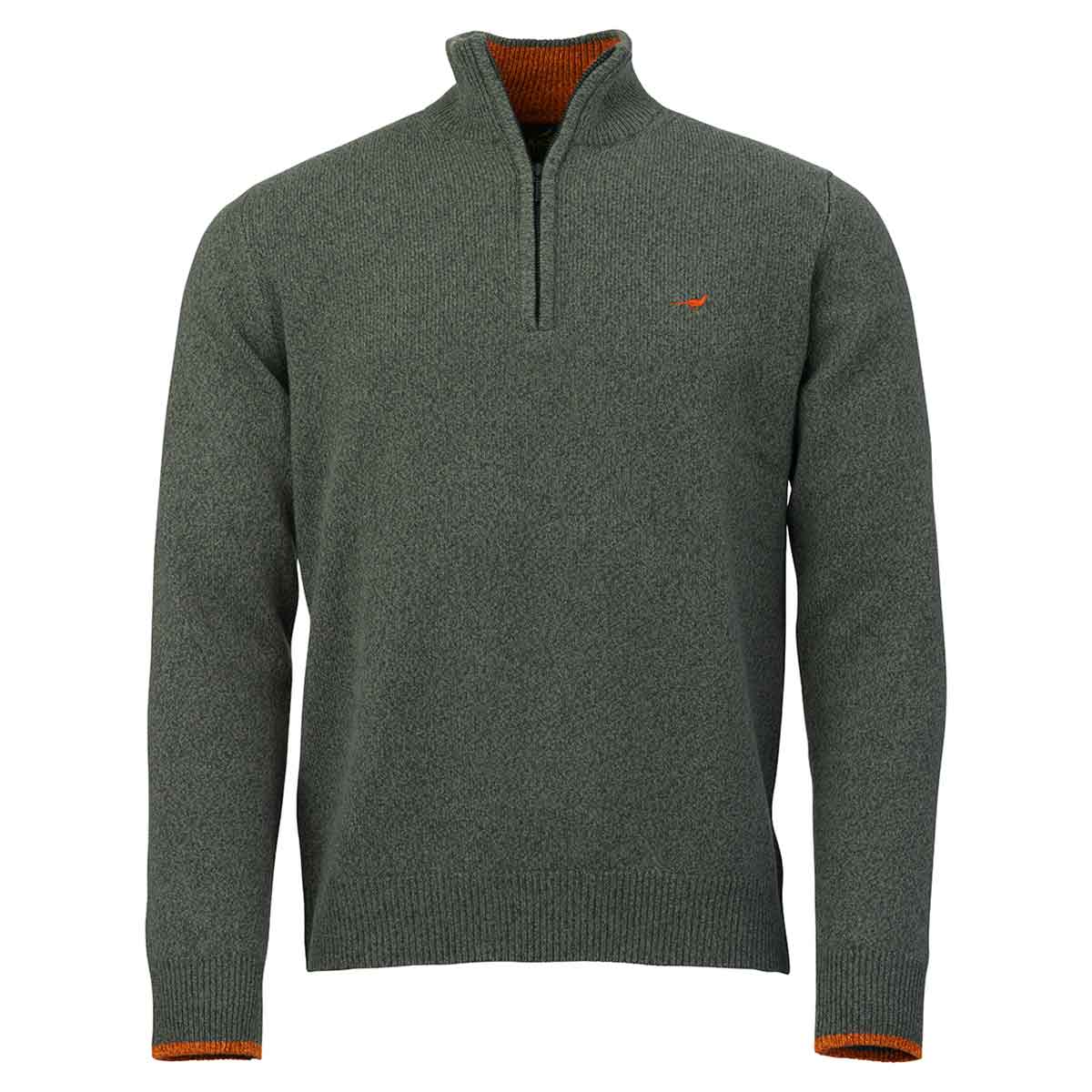 Laksen Brompton Lambswool Zip Neck Pullover - Forest