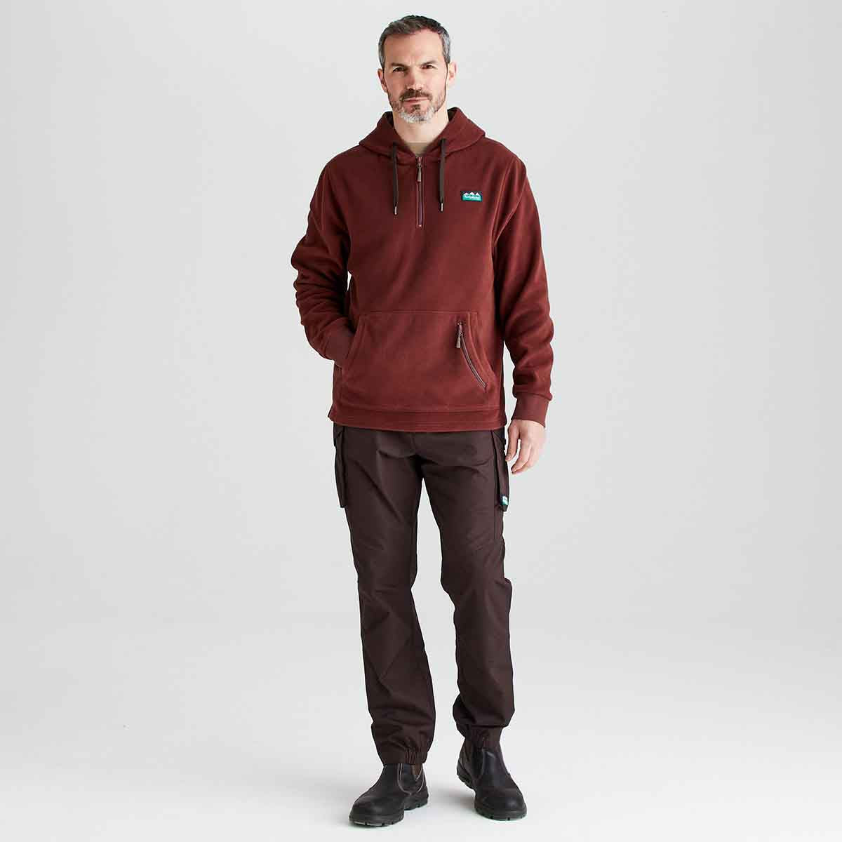 Ridgeline Ballistic Men's Fleece Hoodie - Oxblood - On Model Front