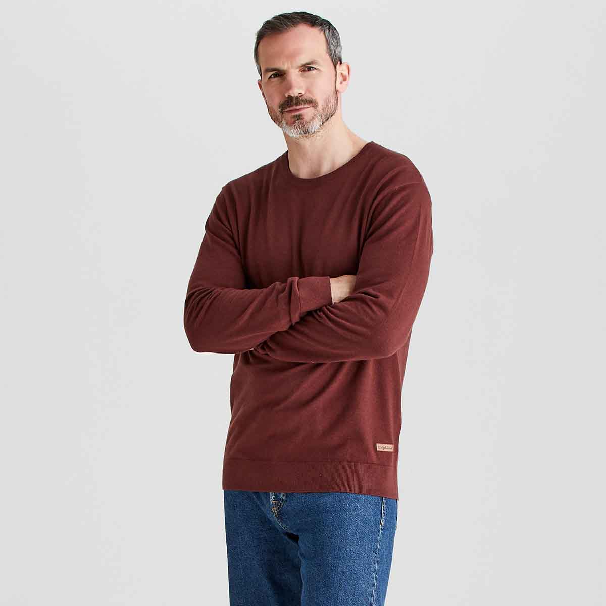 Ridgeline Men's Hartland Crew Neck Jumper - Oxblood - On Model Side