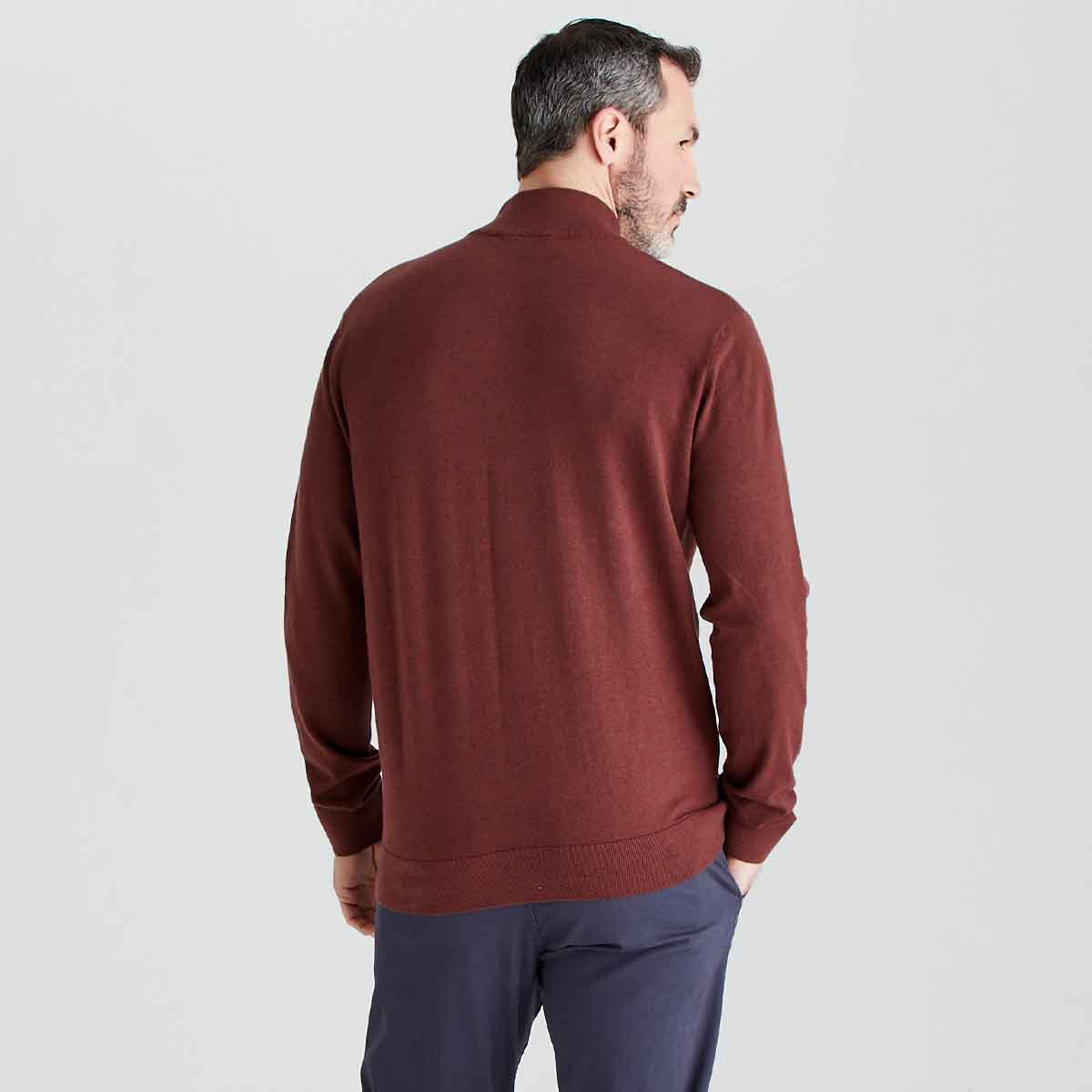 Ridgeline Men's Hartland 1/4 Zip Neck Jumper - Oxblood - On Model Rear