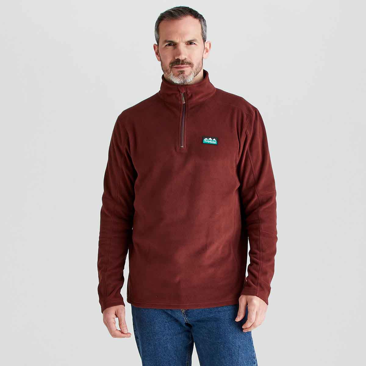 Ridgeline Narvik Men's Fleece Pullover - Oxblood - On Model