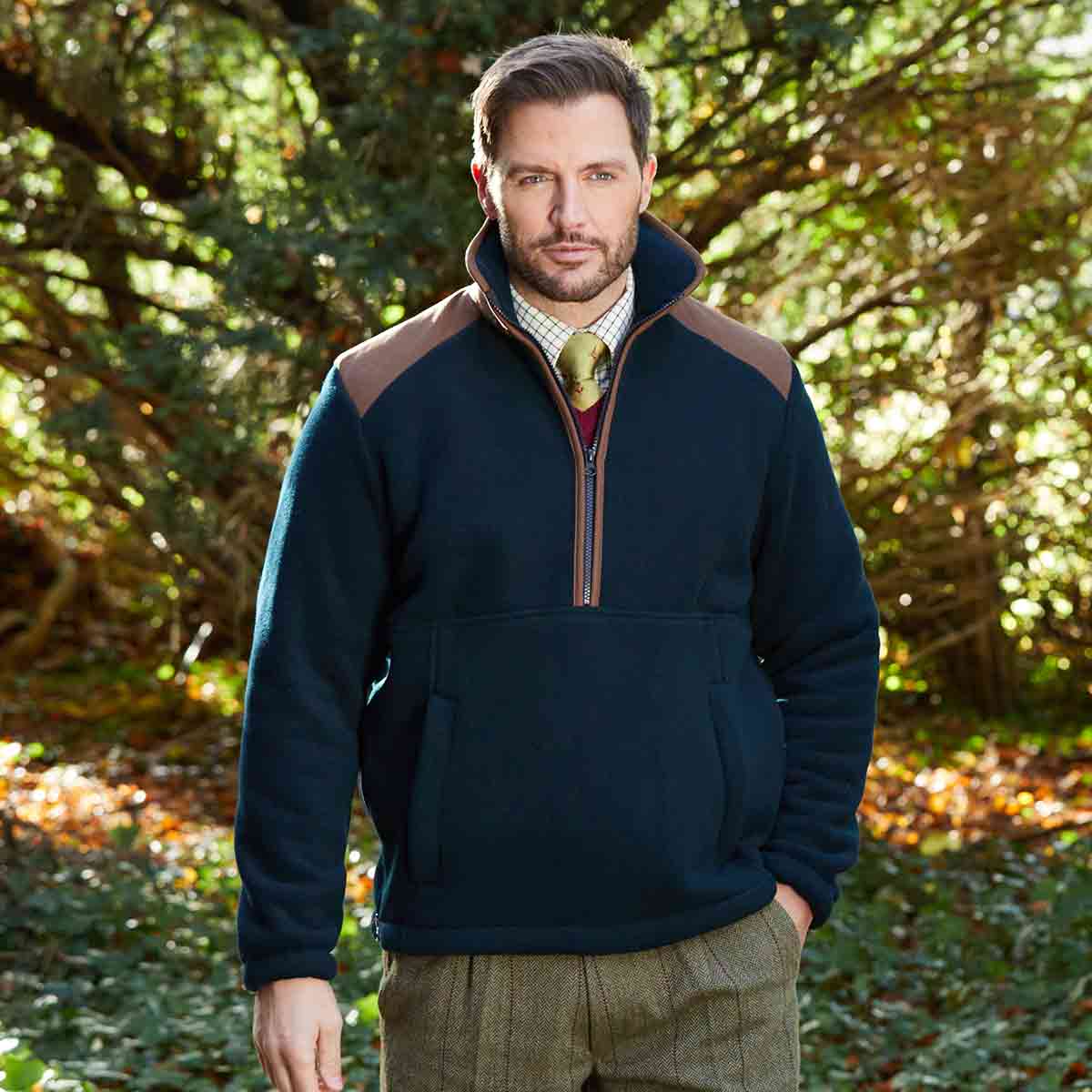 Alan Paine Aylsham Men's Half Zip Fleece - Navy - Model