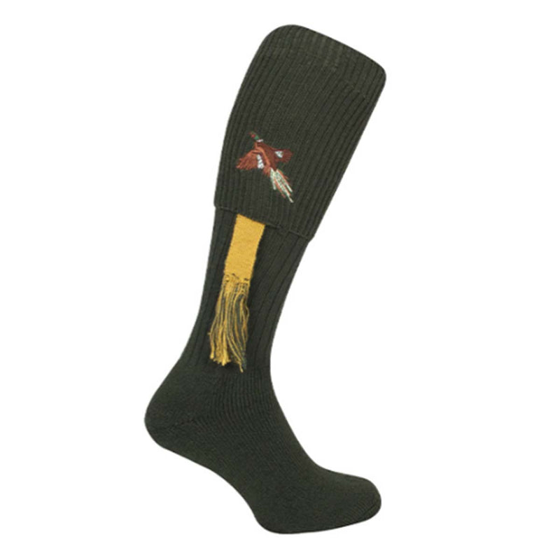 Bisley Embroidered Pheasant Stockings Green