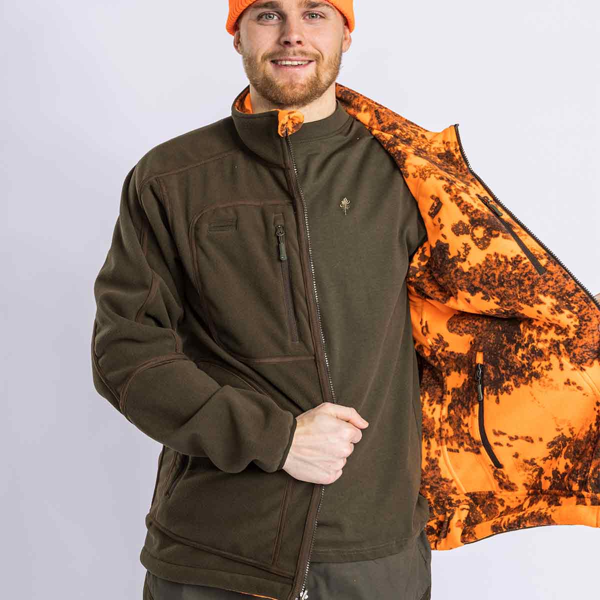 Pinewood Furudal Reversible Camou Fleece Jacket - Hunting Brown/Strata Blaze