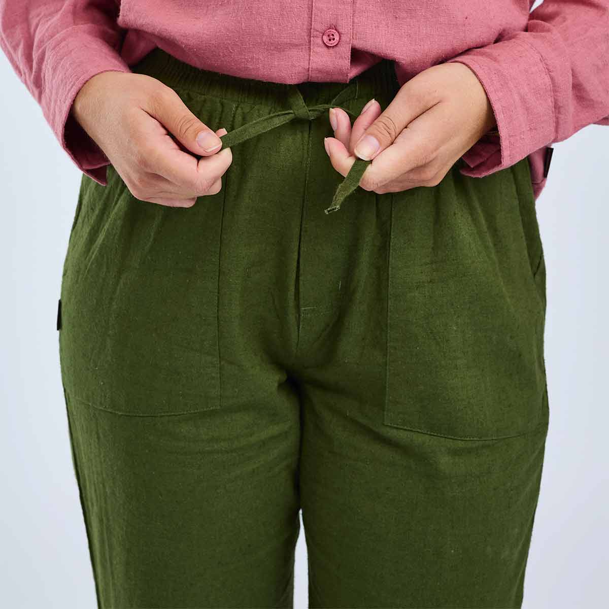 Pinewood Varnamo Women's Insectsafe Hemp Mix Trousers - Pine Green - Waist Tie