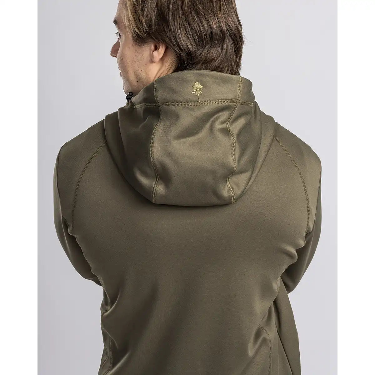 Pinewood Finnveden Hoodie - Olive - Worn By Model - Hood Close Up