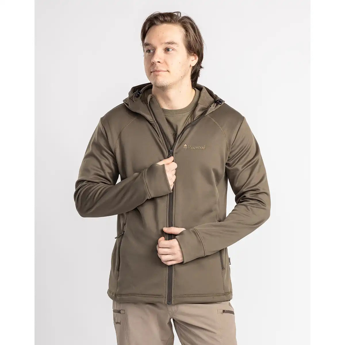 Pinewood Finnveden Hoodie - Olive - Worn By Model - Front