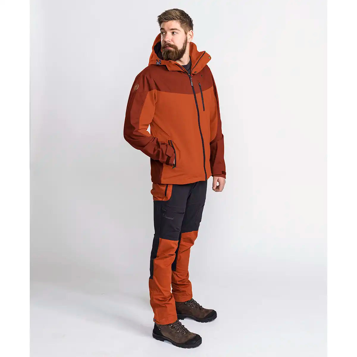 Pinewood Finnveden Hybrid Jacket - Terracotta - Worn By Model - Front 