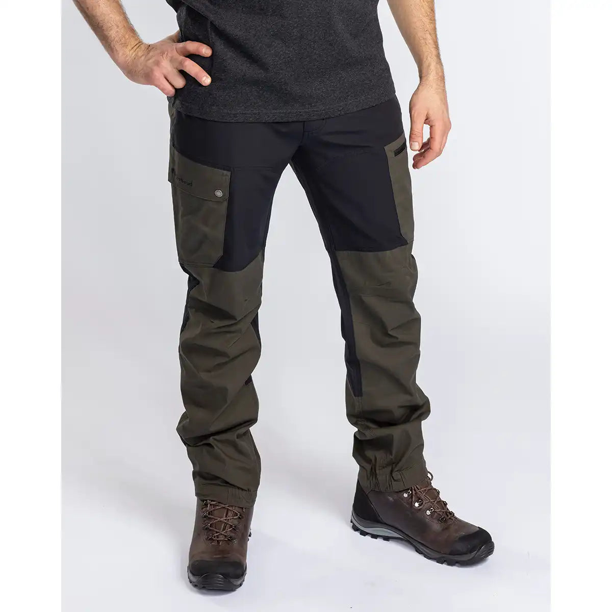Pinewood Finnveden Trail Hybrid Trousers - Black/Moss Green - Worn By Model - Front