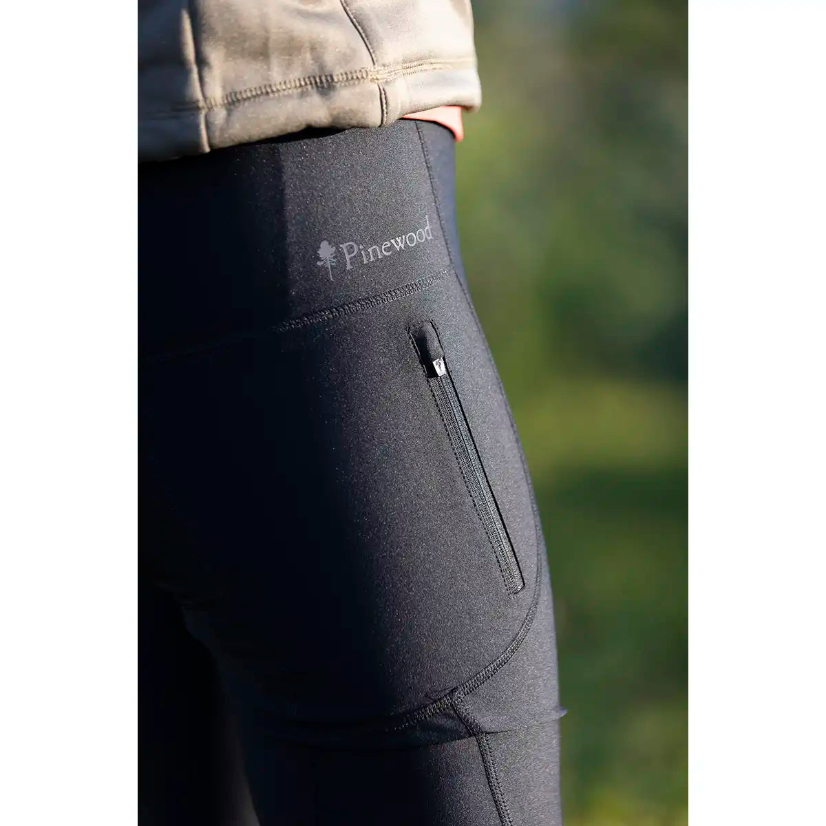 Pinewood Finnveden Women's Active Tights- Black- Zipped Pocket Detail