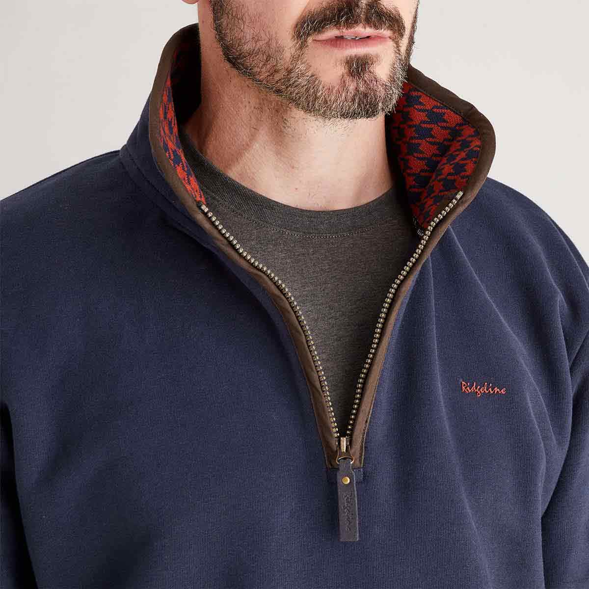 Ridgeline Brancaster Zip Top - Navy - Collar