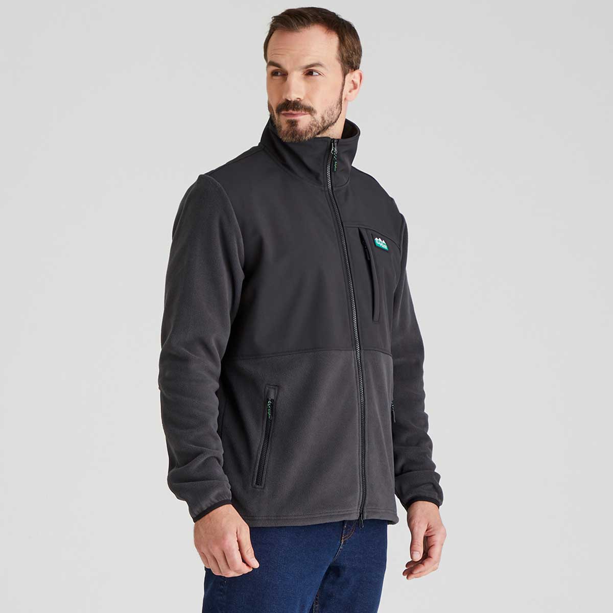 Ridgeline Hybrid Men's Fleece Jacket - Shale - On Model - Side View