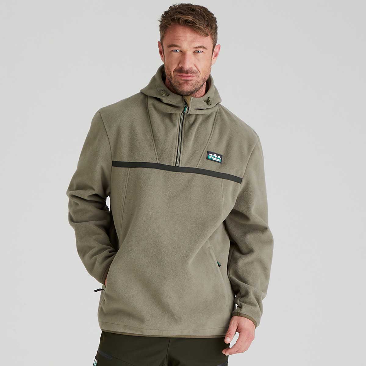 Ridgeline Kodiak Mens Fleece Smock - Smokey Olive - On Model