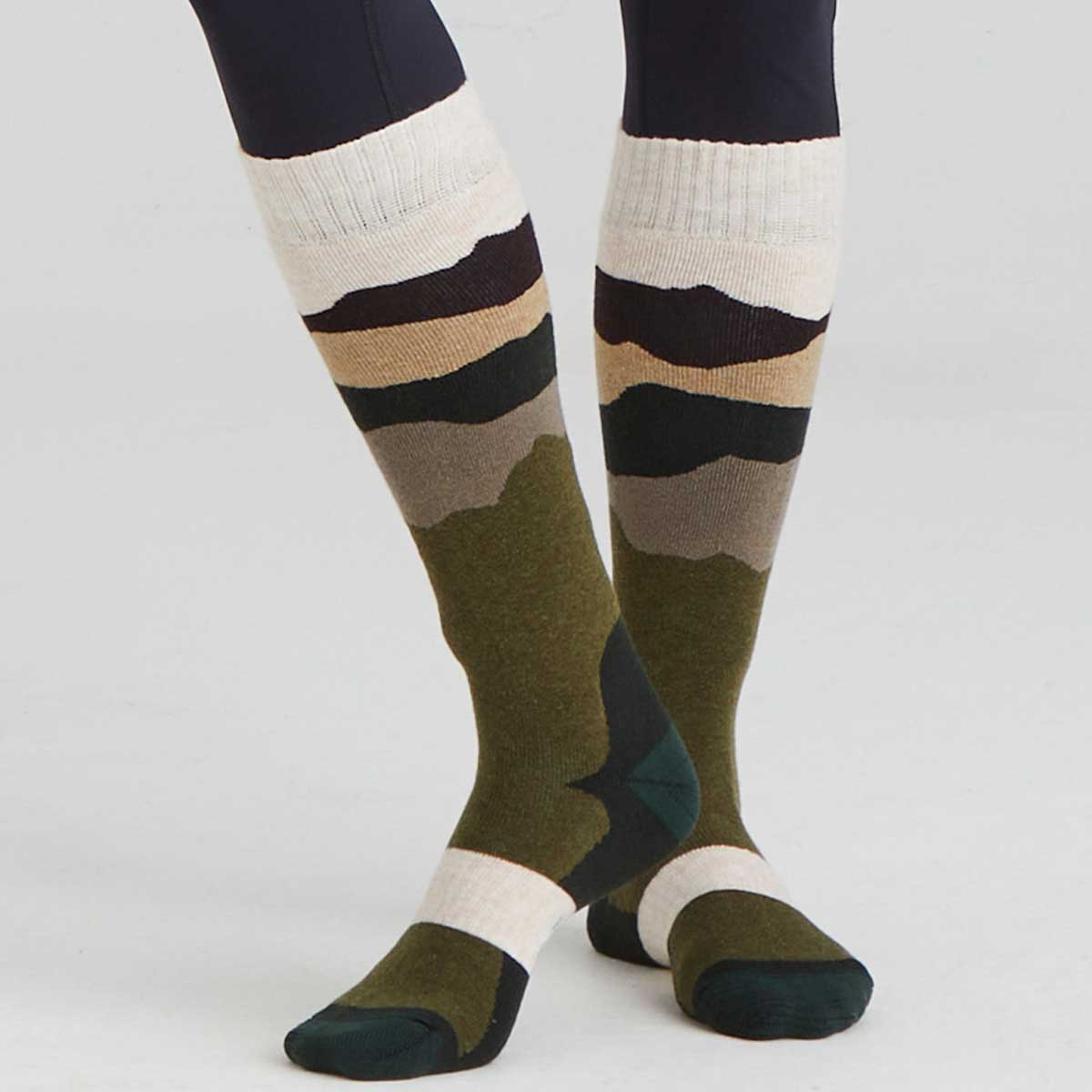 Ridgeline Merino Wool Full Length Socks - Olive Stripe 