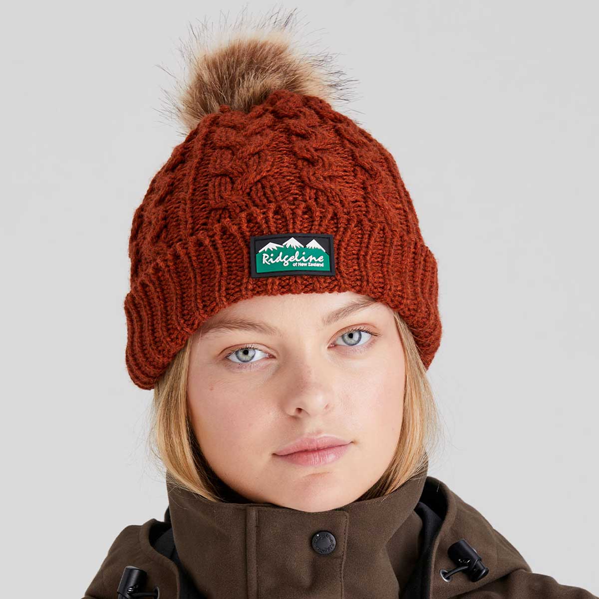 Ridgeline Nordic Fleck Bobble Hat - Russet