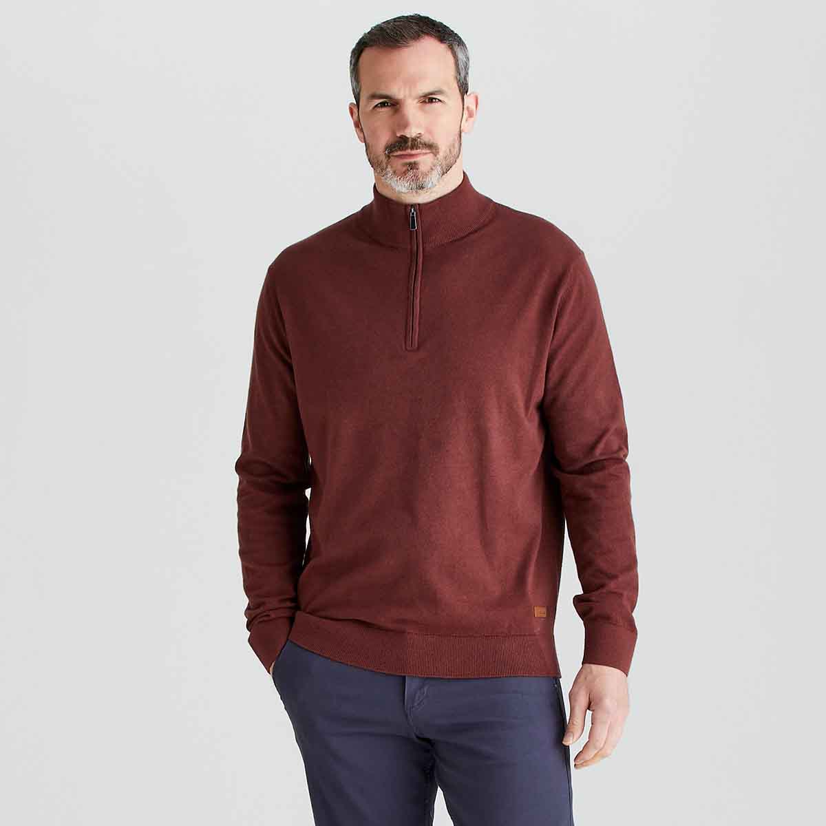 Ridgeline Men's Hartland 1/4 Zip Neck Jumper - Oxblood - On Model