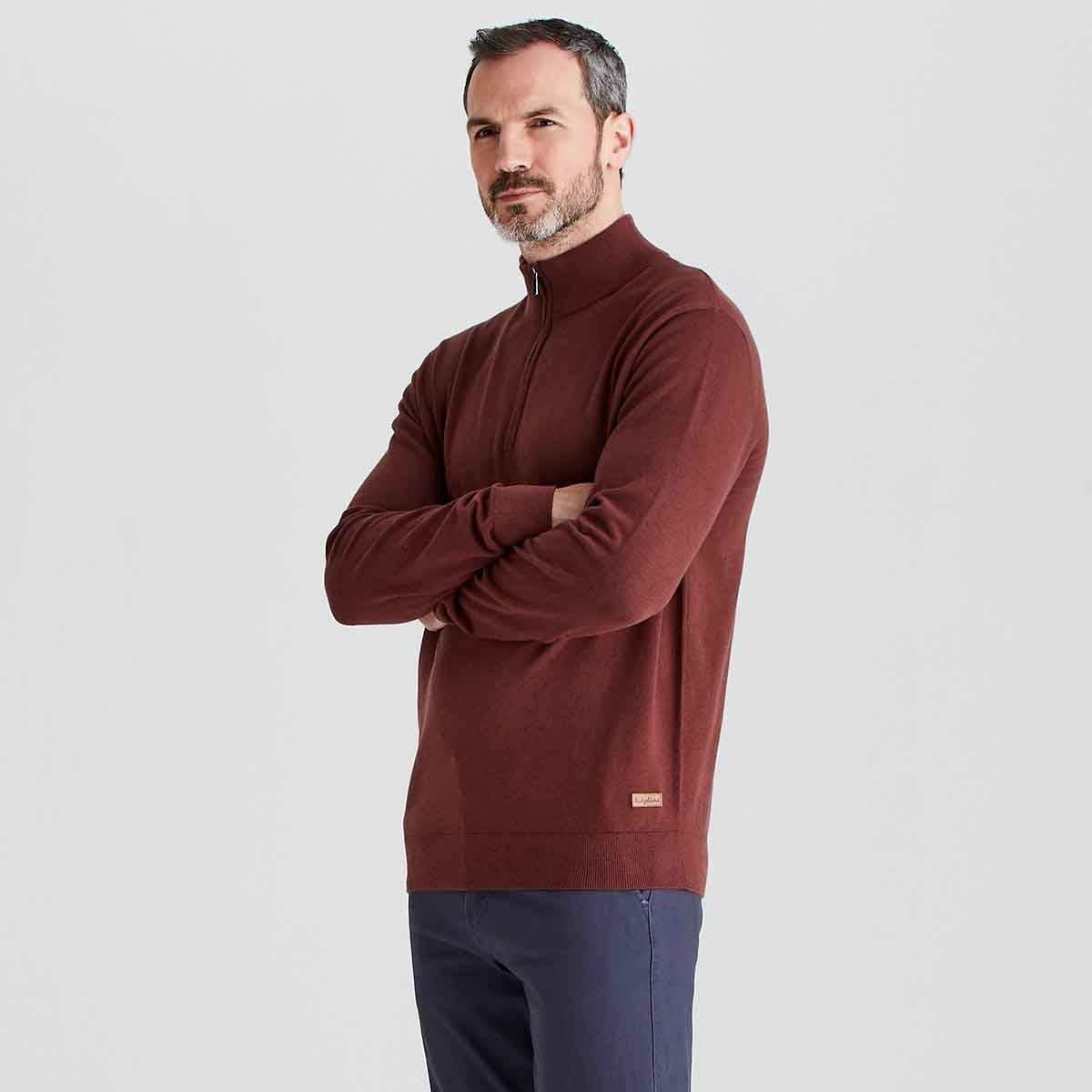 Ridgeline Men's Hartland 1/4 Zip Neck Jumper - Oxblood - On Model Side