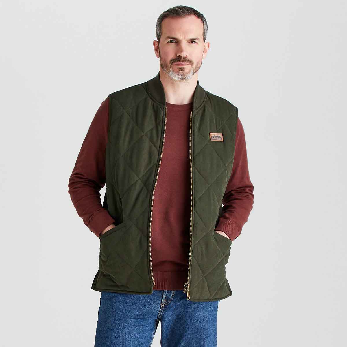 Ridgeline Men's Wester Skeld Gilet - Deep Forest - On Model - Open