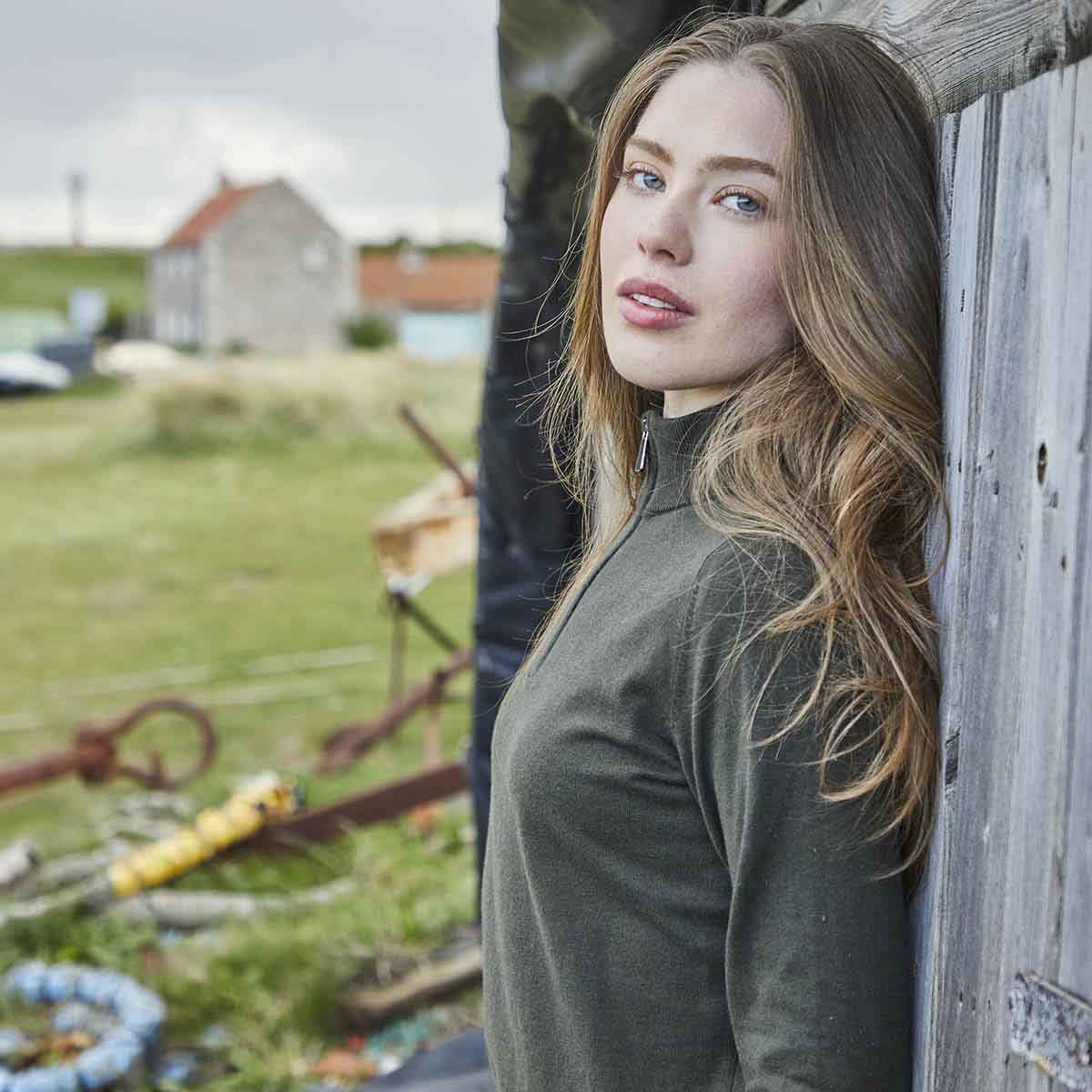 Ridgeline Women's Melford 1/4 Zip Neck Jumper - Deep Forest - On Model