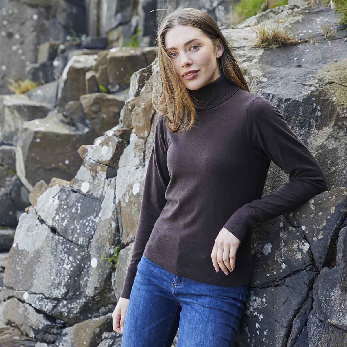 Ridgeline Women's Melford Roll Neck Jumper - Deep Bark - Life