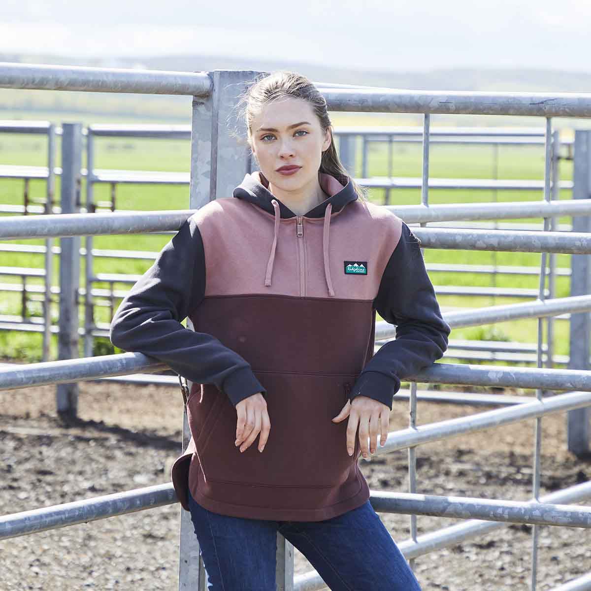Ridgeline Women's Tribe Hoodie - Oxblood Trcolour - On Model