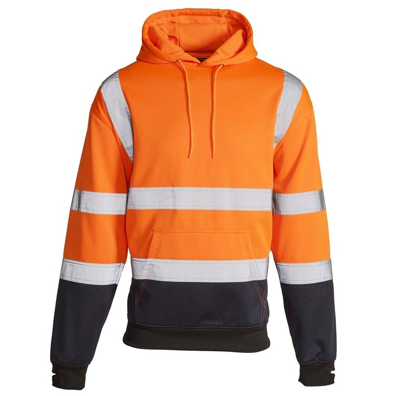 Hi-Vis Reflective 2-Tone Hooded Sweatshirt Orange Navy