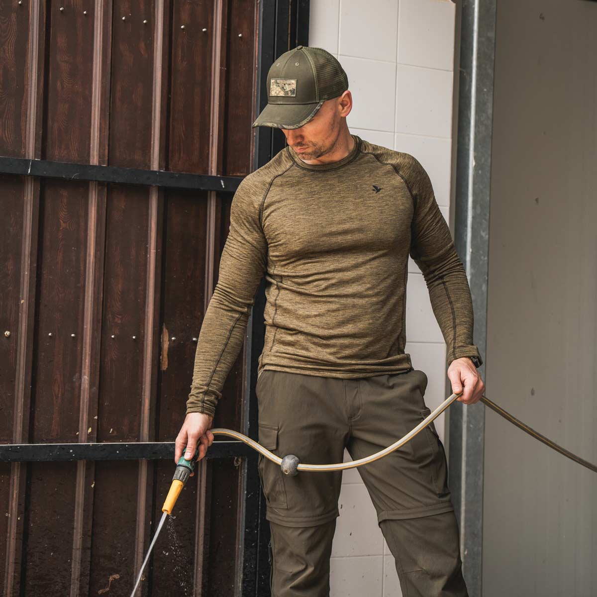 Seeland Peak Long Sleeved T-Shirt - Military Olive on Model