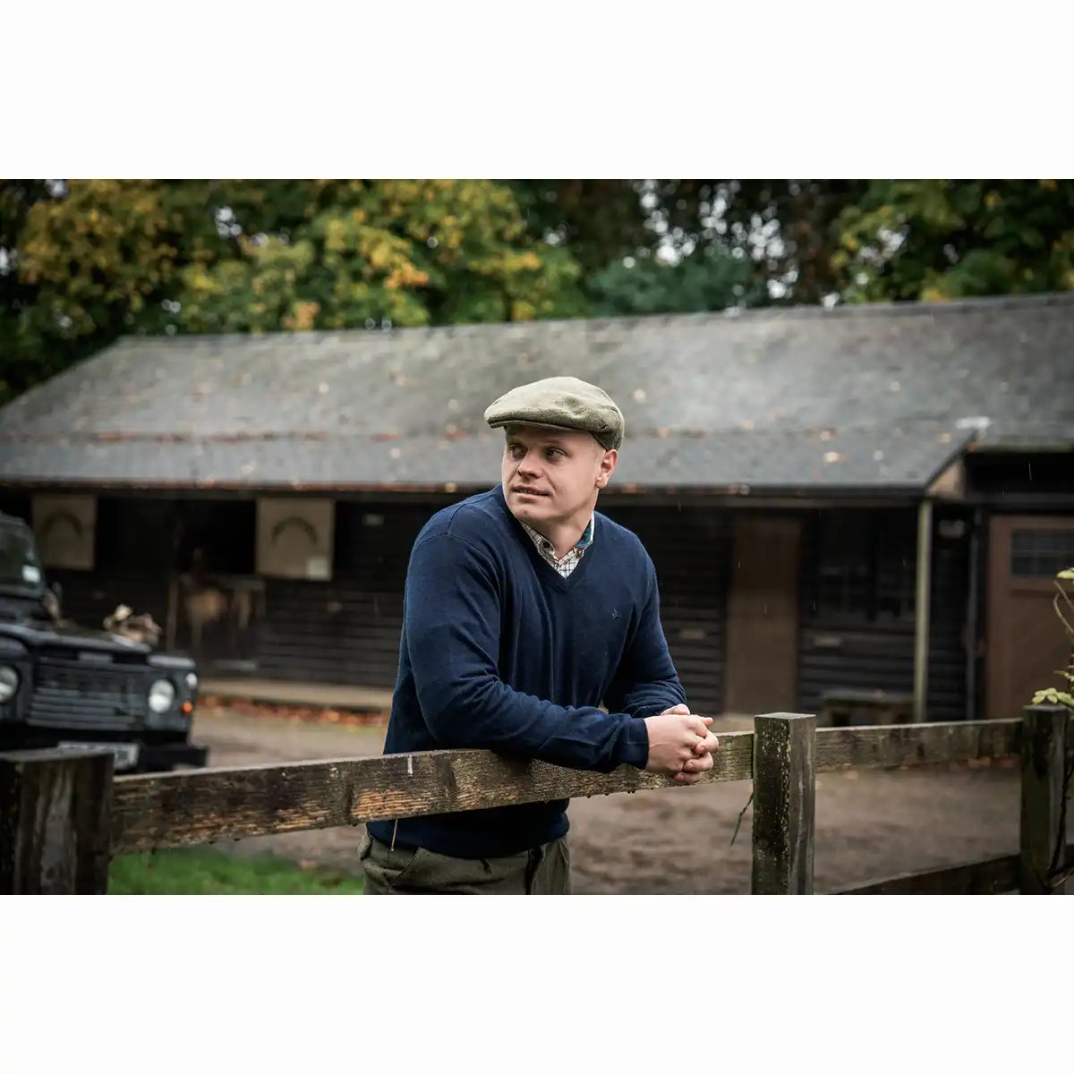 Seeland Pine V-Neck Pullover - Dark Sapphire - Worn By Model - Front