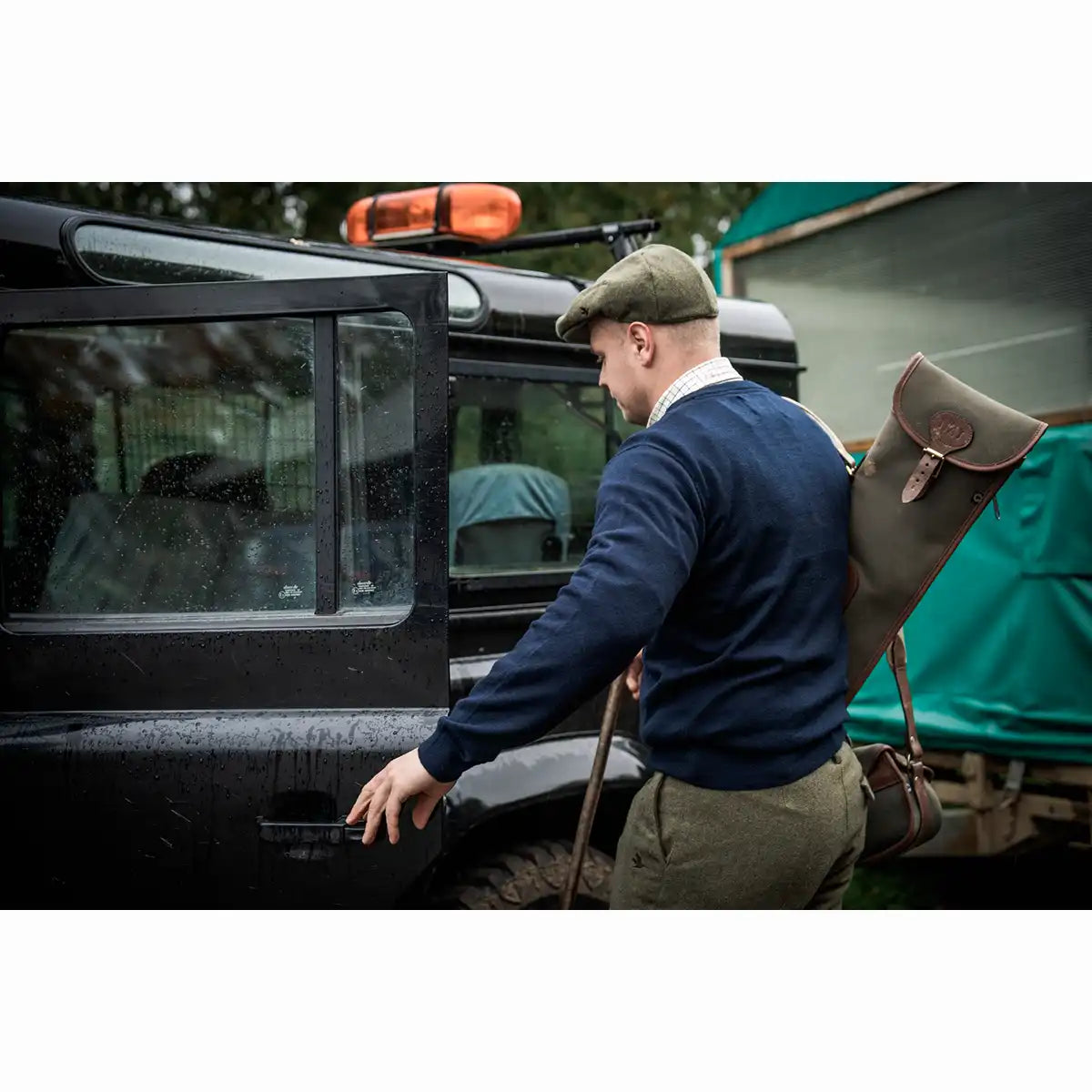 Seeland Pine V-Neck Pullover - Dark Sapphire - Worn By Model - Rear