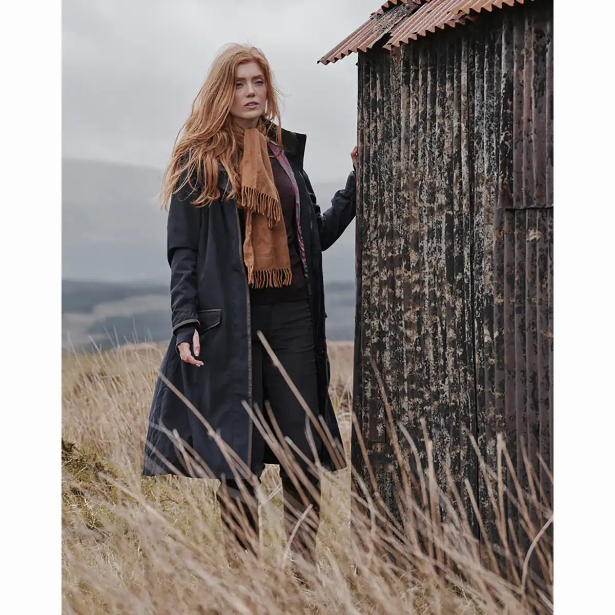 Hoggs of Fife Struther Long Length Riding Coat - Navy - Worn By Model