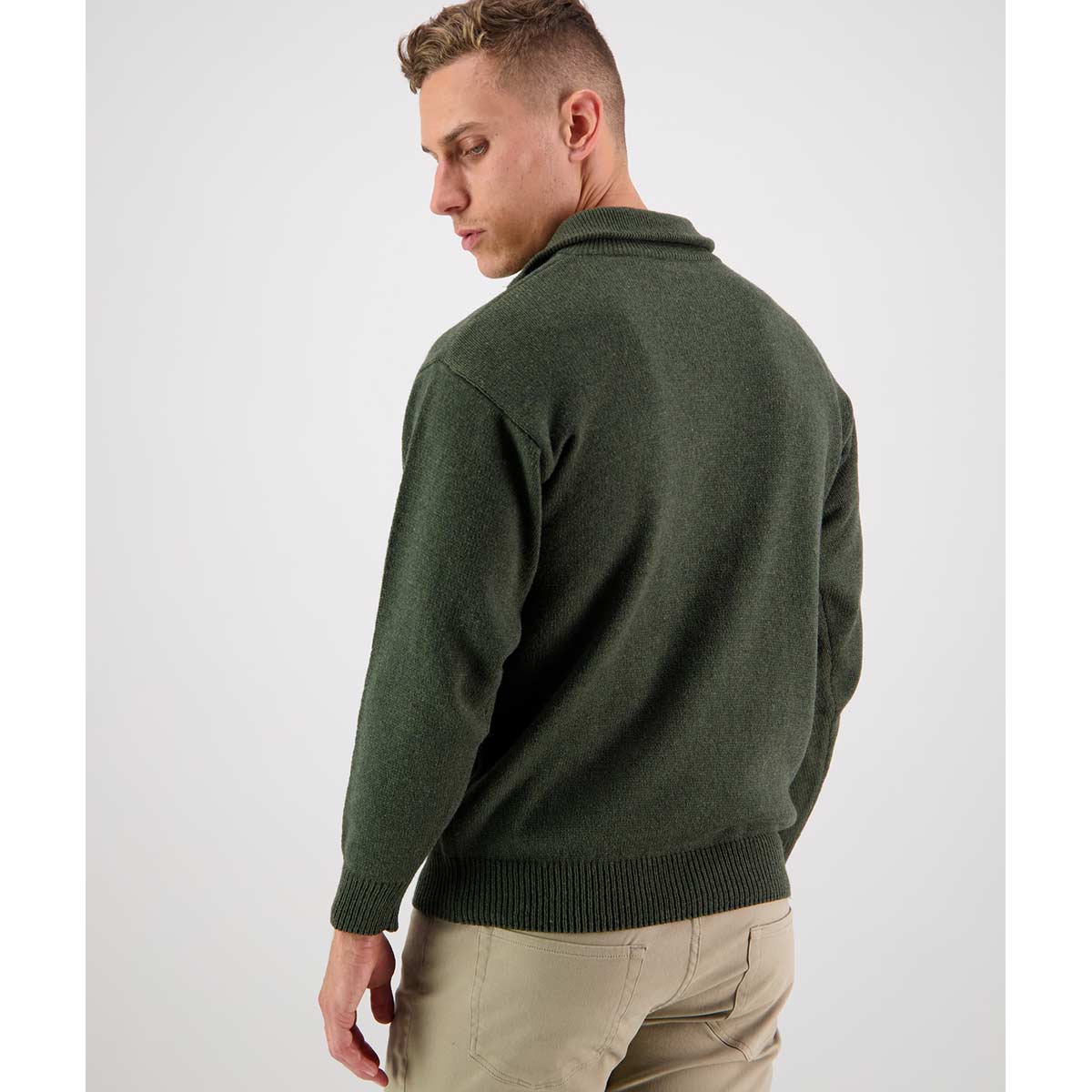 Swanndri Marina Men's 3/4 Zip Men's Sweater - Olive - Rear