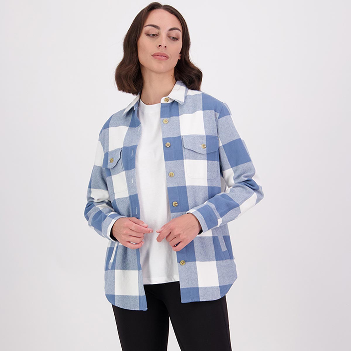 Swanndri Rapaki Women's LS Shacket - Oceanview/White - Model